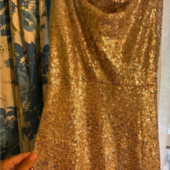slim fit dress slacks Dipped In Gold Sequin Open Back Mini Dress main image 1
